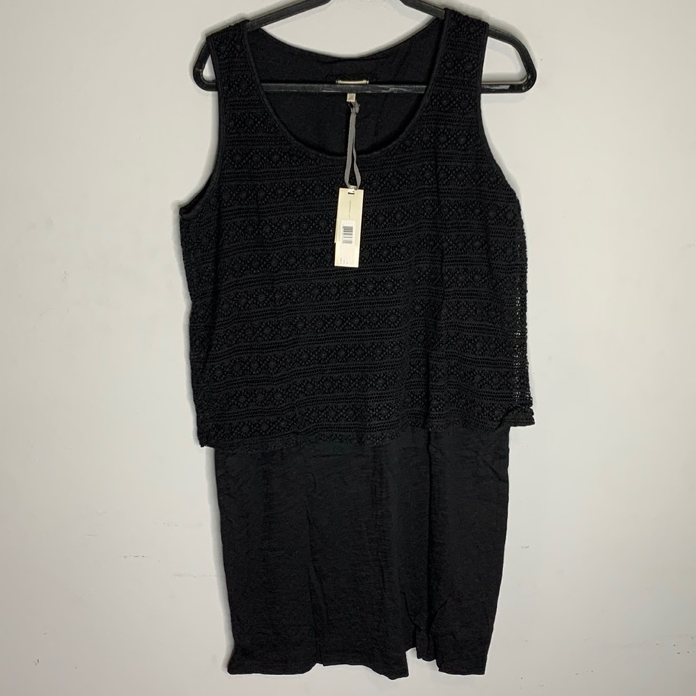 NWT Mod O Doc Black Jersey Lace Layover Tank Dress L NEW